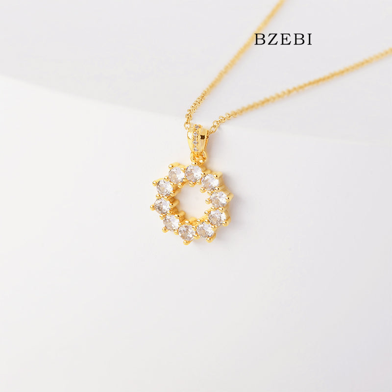 BZEBI 18k Gold Plated Cubic Zirconia Ring Necklace for Women with Box