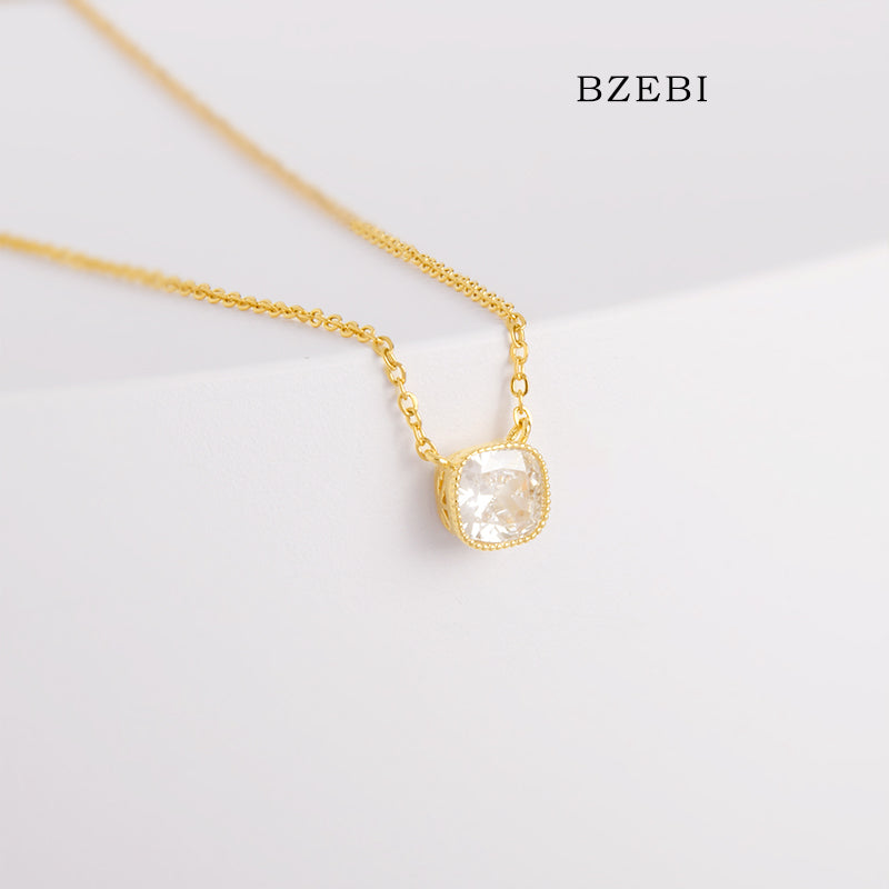 BZEBI 18k Exquisite four claw zircon rose gold necklace