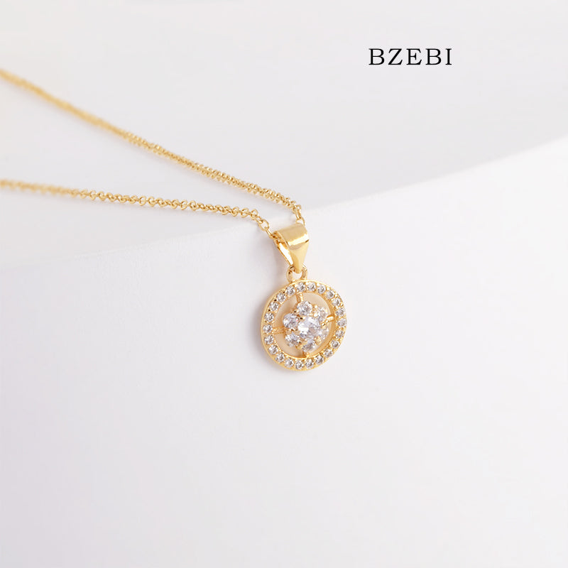 BZEBI 18k Gold Plated Cubic Zirconia Dream Flower Necklace for Women with Box