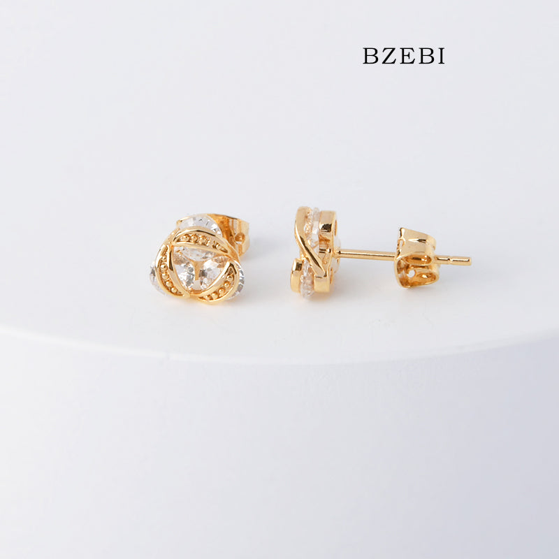 BZEBI 18k Gold Plated Cubic Zirconia Flower-shaped fashion Stud Earrings for Women with Box