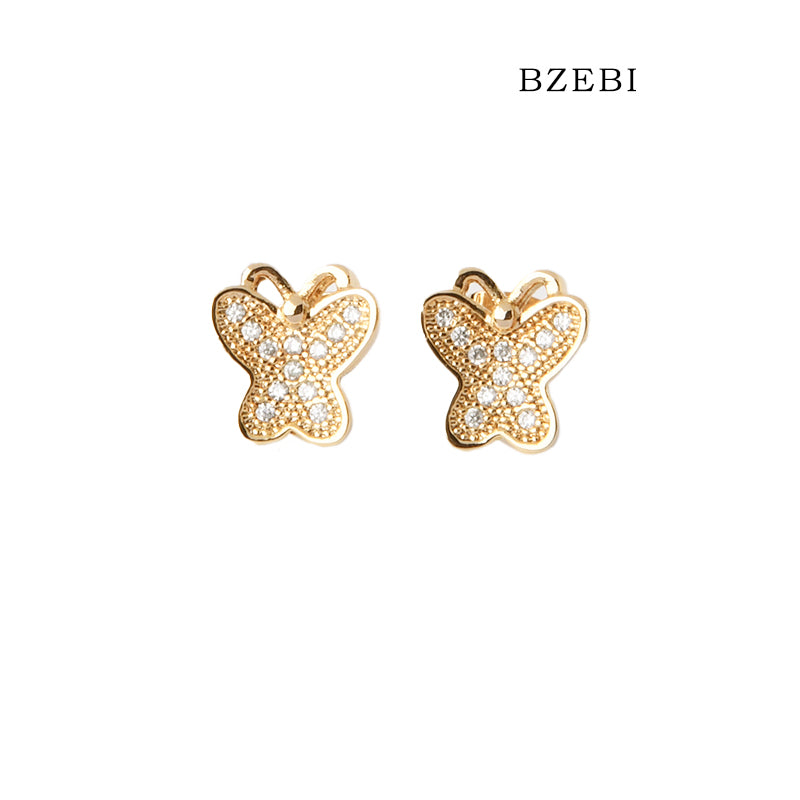 BZEBI 18k Gold Plated Cubic Zirconia Butterfly Accessories Stud Earrings for Women with Box