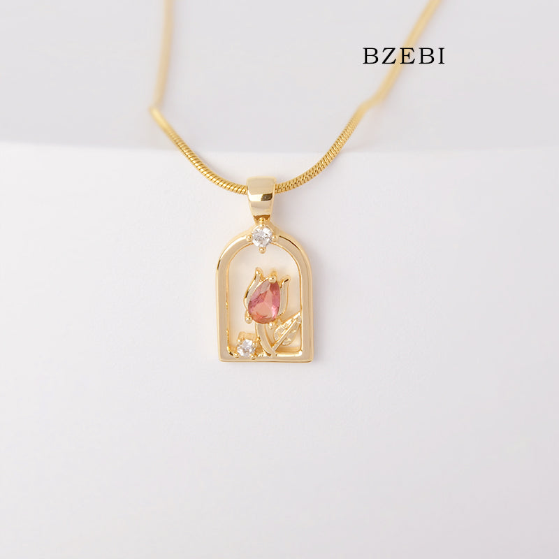 BZEBI n18k Glass rose clavicle Necklace