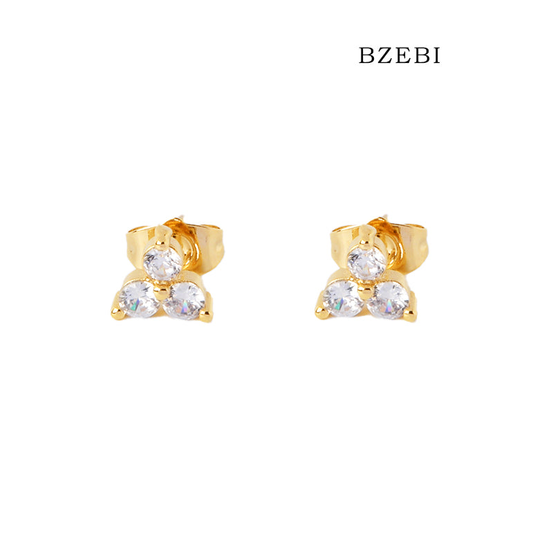 BZEBI 18k Gold Plated Cubic Zirconia Samsung Ball Short Stud Earrings for Women with Box