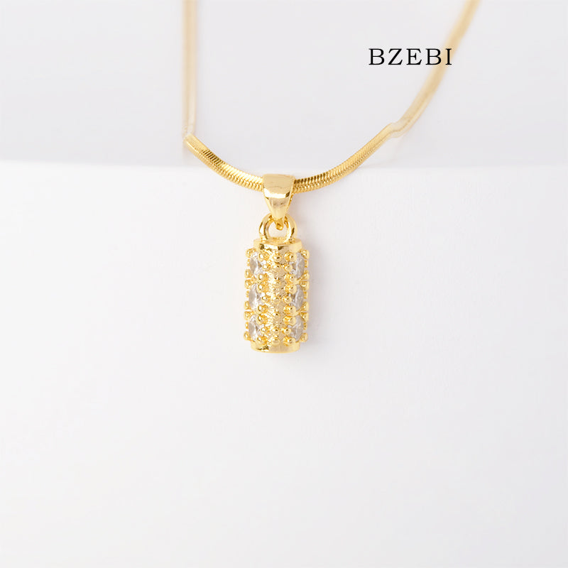 BZEBI 14K niche design zircon pillar necklace