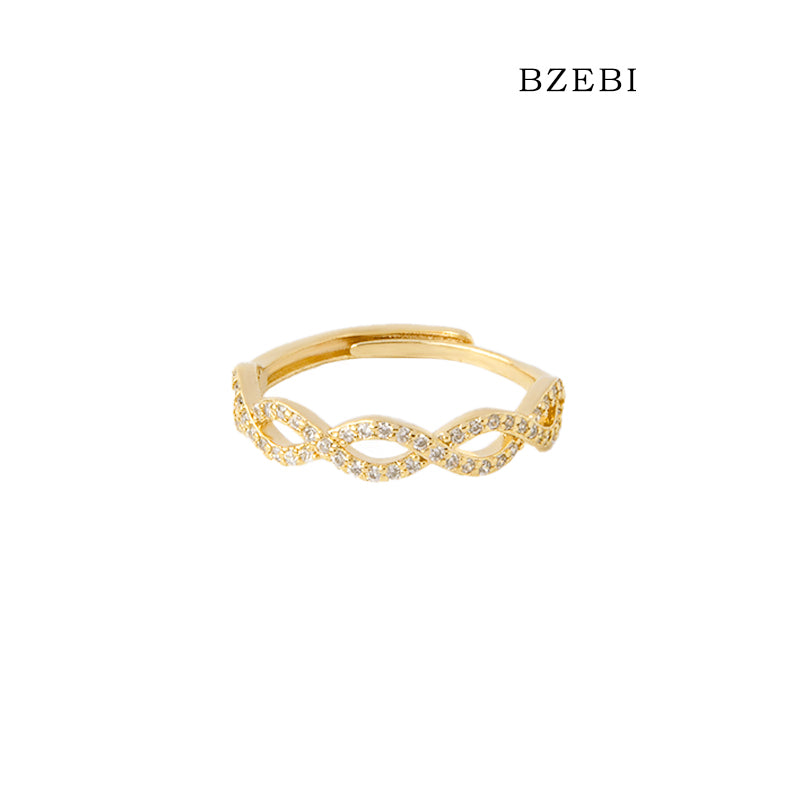 BZEBI 18k Gold Plated Cubic Zirconia Spiral Form Rings for Women with Box