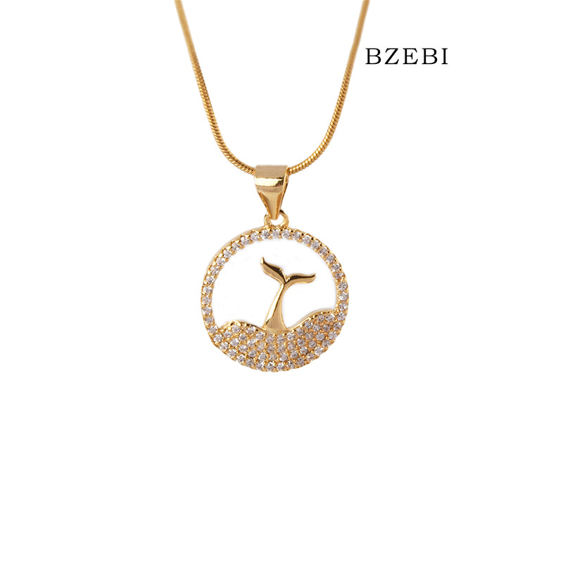 BZEBI 18k Gold Plated Cubic Zirconia Whale Fall Women Necklace with Box