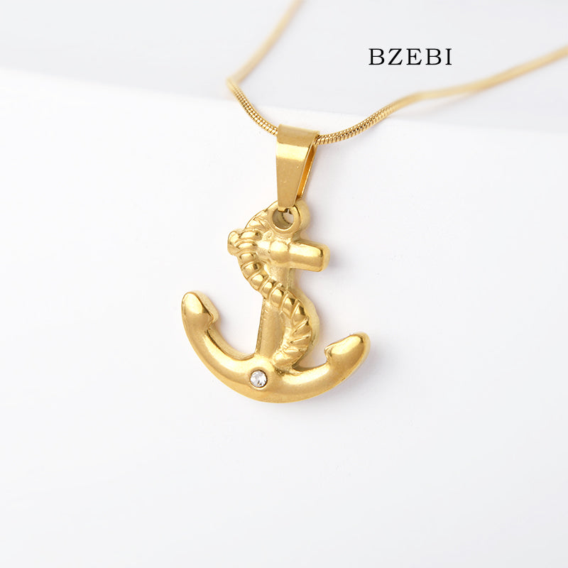 BZEBI 18k Gold Plated Cubic Zirconia Pirate Logo  Necklace for Women with Box