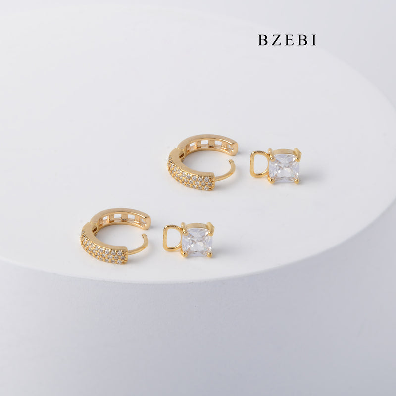 BZEBI New 18K Stainless Steel Gold Plated square Cubic Zircon claw inlaid earrings for girls and women's Pendant Earrings