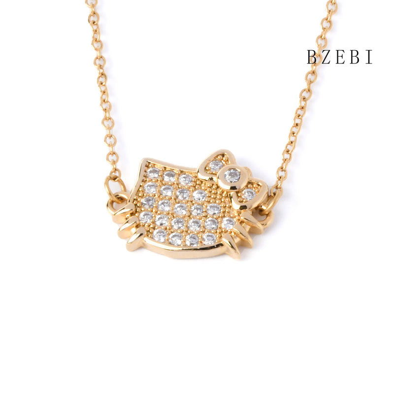 18k Gold Plated Cubic Zirconia The cat head Necklace for Women with Box