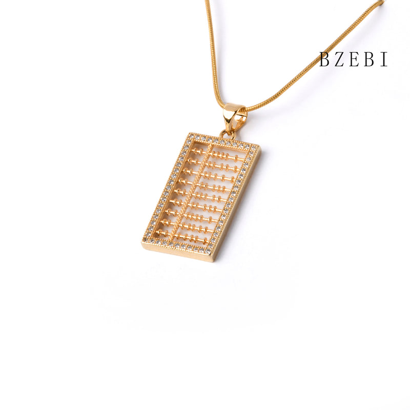 18k Gold Plated Cubic Zirconia Mini abacus Necklace for Women with Box