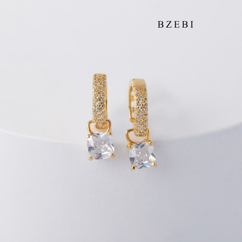 BZEBI New 18K Stainless Steel Gold Plated square Cubic Zircon claw inlaid earrings for girls and women's Pendant Earrings