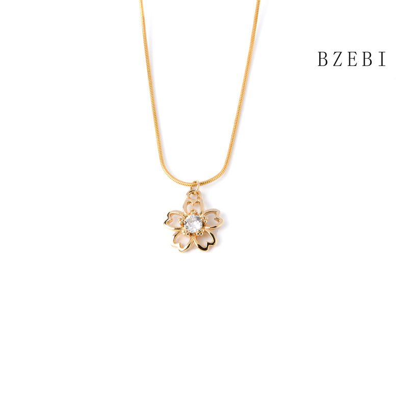 18k Gold Plated Cubic Zirconia flowers Necklace for Women with Box