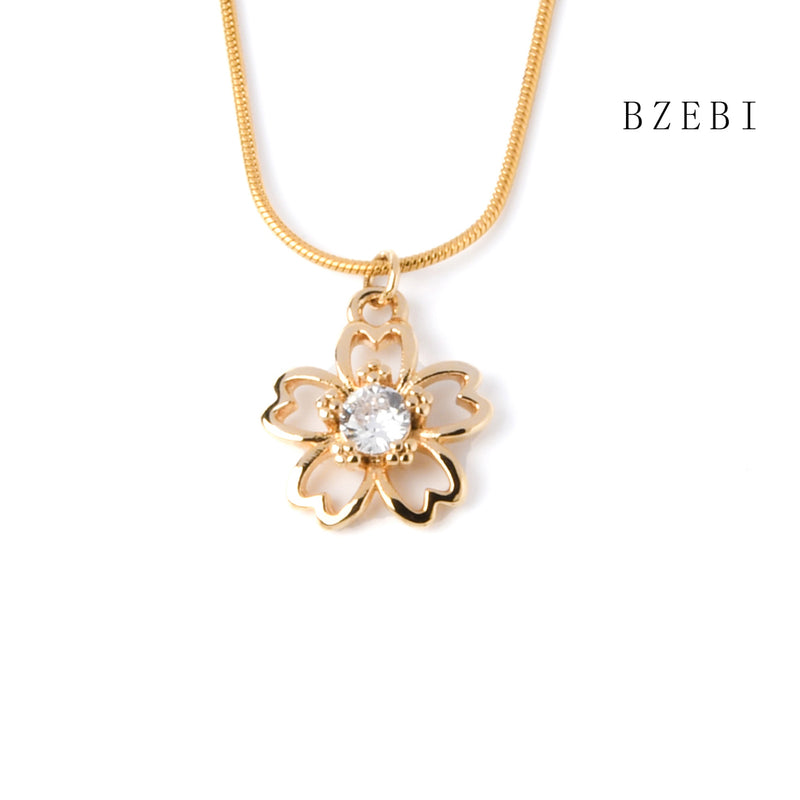 18k Gold Plated Cubic Zirconia flowers Necklace for Women with Box