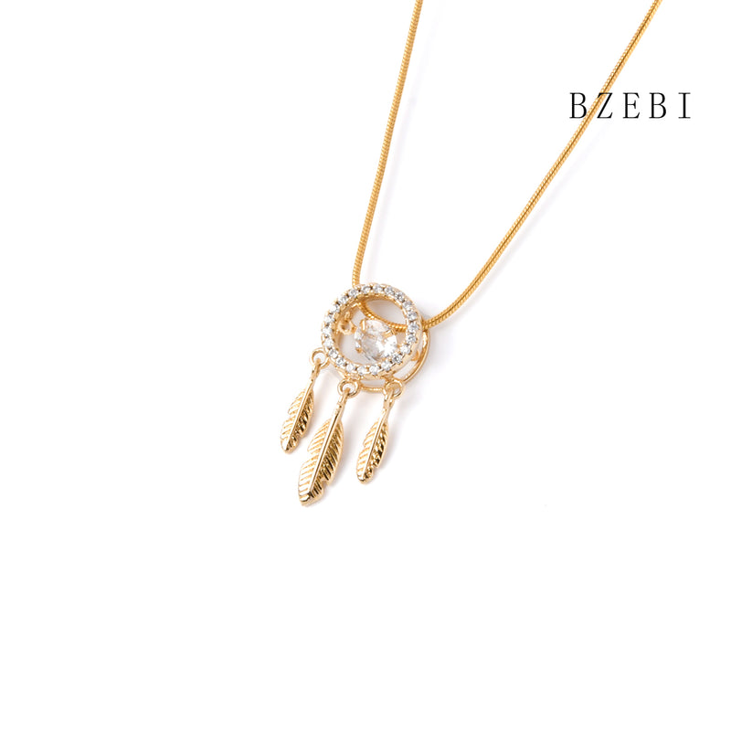 18k Gold Plated Cubic Zirconia Dream catcher Necklace for Women with Box