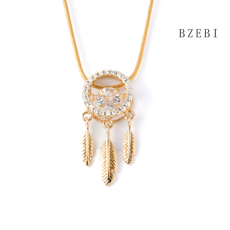 18k Gold Plated Cubic Zirconia Dream catcher Necklace for Women with Box