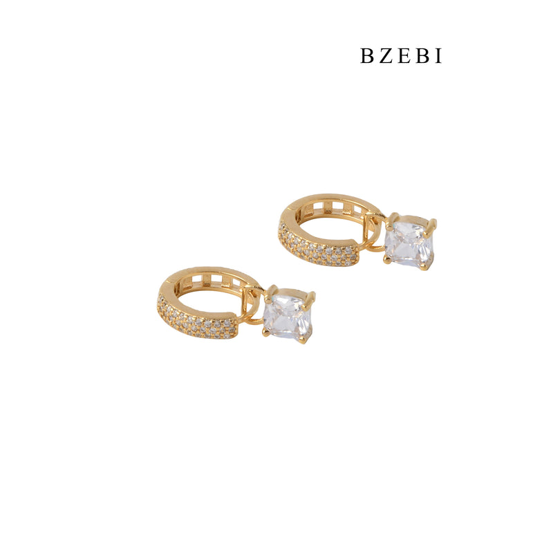 BZEBI New 18K Stainless Steel Gold Plated square Cubic Zircon claw inlaid earrings for girls and women's Pendant Earrings