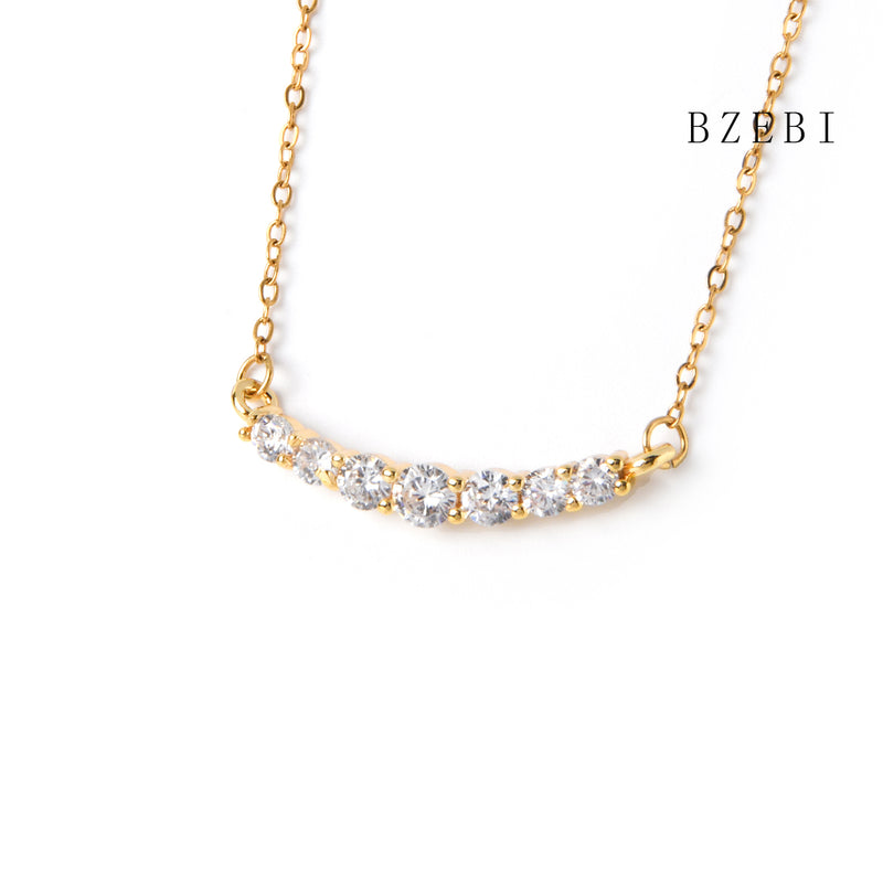 18k Gold Plated Cubic Zirconia Full bore arc Necklace for Women with Box