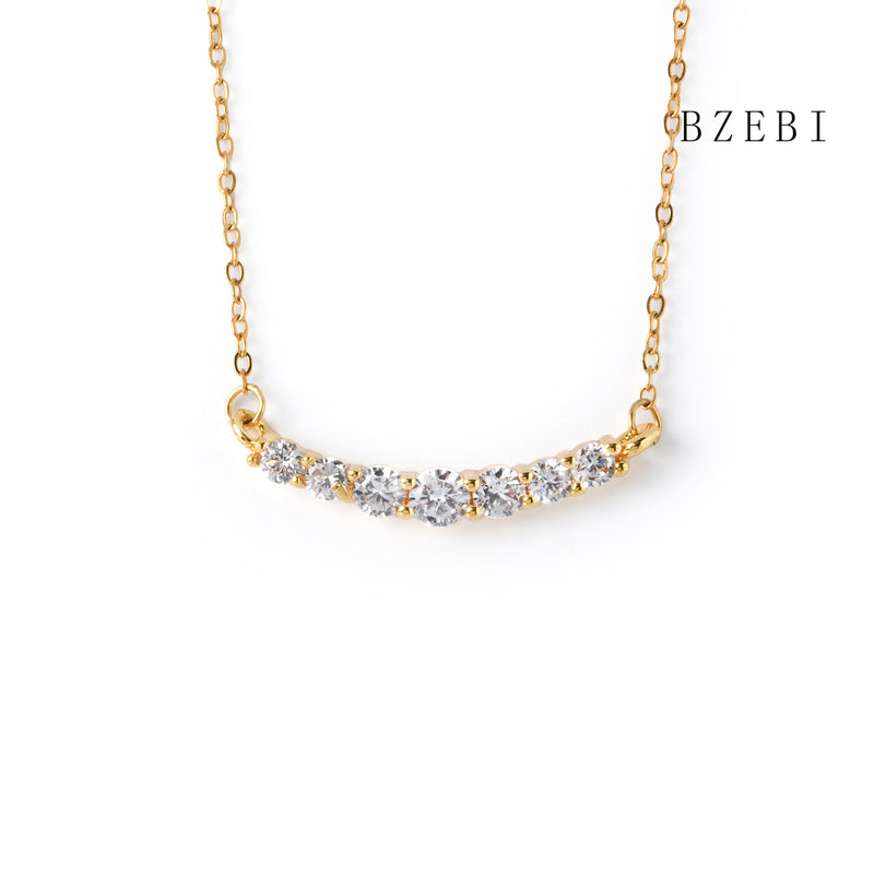 18k Gold Plated Cubic Zirconia Full bore arc Necklace for Women with Box