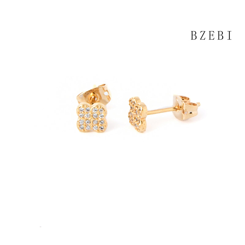 18k Gold Plated Cubic Zirconia flowers Stud Earrings for Women with Box