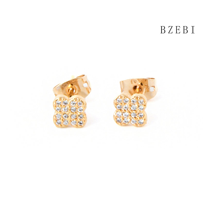 18k Gold Plated Cubic Zirconia flowers Stud Earrings for Women with Box