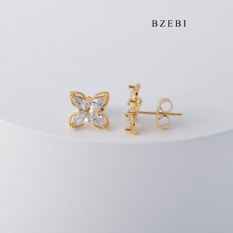 BZEBI New Simple Cubic Zircon 18K stainless steel gold-plated hollow butterfly earrings jewelry earrings women's jewelry