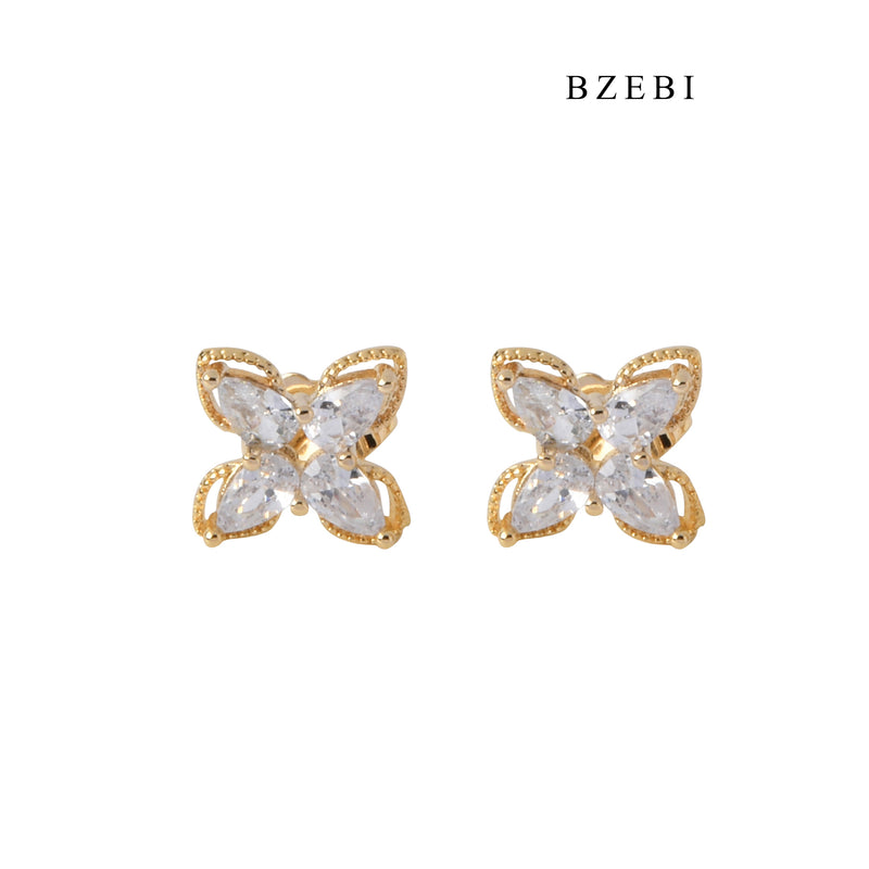 BZEBI New Simple Cubic Zircon 18K stainless steel gold-plated hollow butterfly earrings jewelry earrings women's jewelry