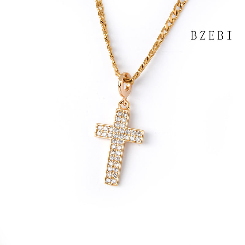 18k Gold Plated Cubic Zirconia Religion of the Cross Necklace for Women with Box