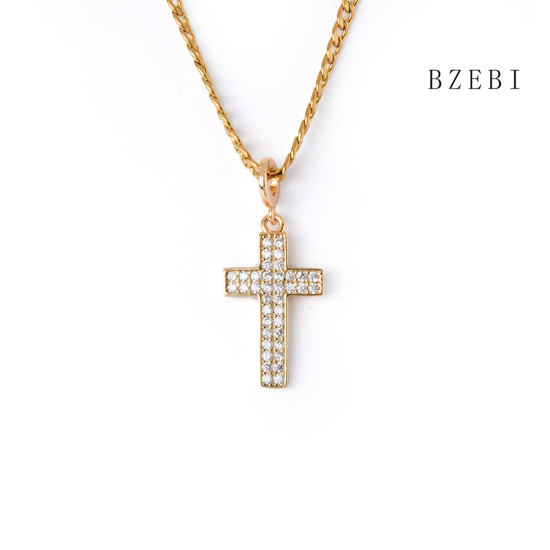 18k Gold Plated Cubic Zirconia Religion of the Cross Necklace for Women with Box