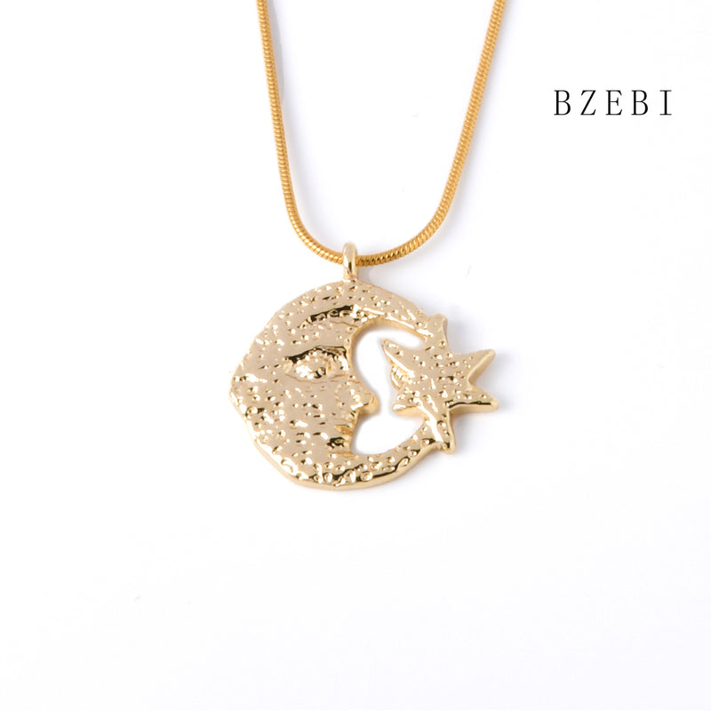 18k Gold Plated Cubic Zirconia Moon and stars Necklace for Women with Box