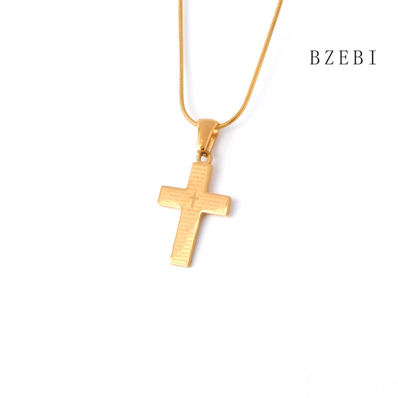 18k Gold Plated Cubic Zirconia Religion of the Cross Necklace for Women with Box