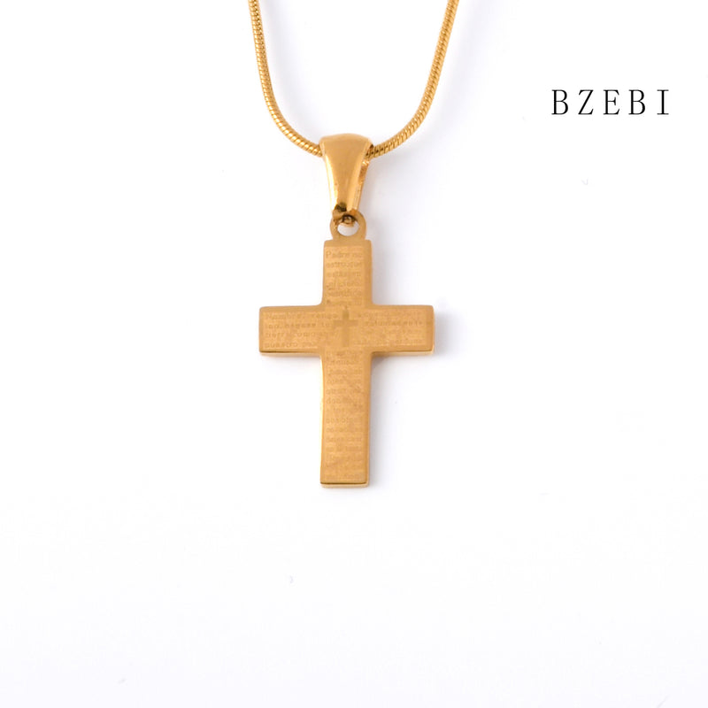 18k Gold Plated Cubic Zirconia Religion of the Cross Necklace for Women with Box