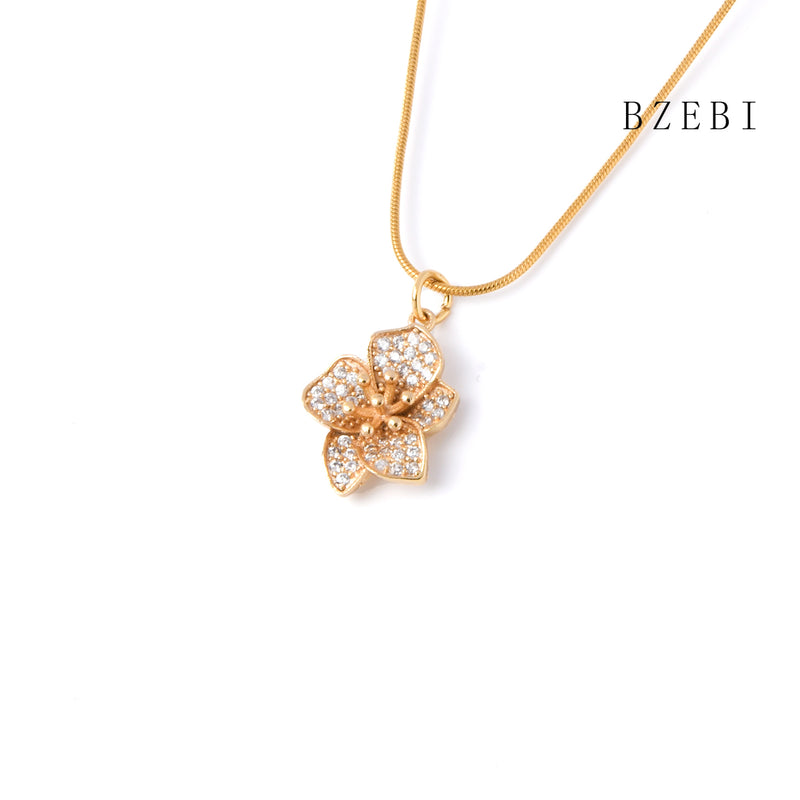 18k Gold Plated Cubic Zirconia flowers Necklace for Women with Box