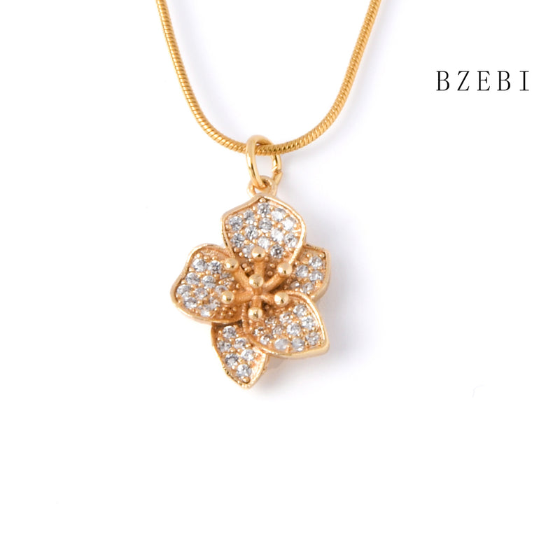 18k Gold Plated Cubic Zirconia flowers Necklace for Women with Box