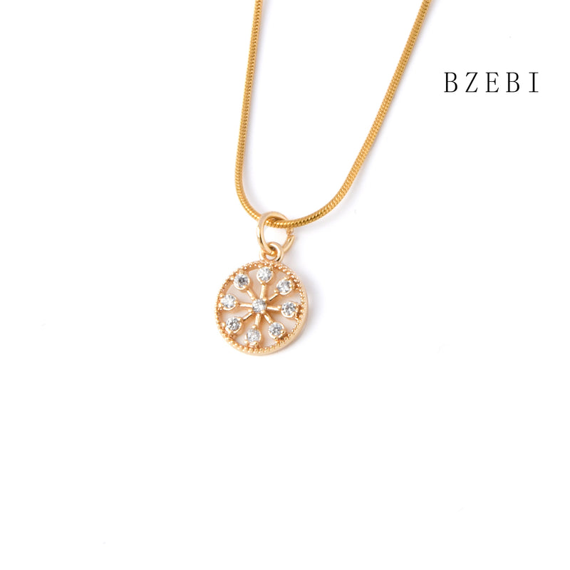 18k Gold Plated Cubic Zirconia Round flower Necklace for Women with Box