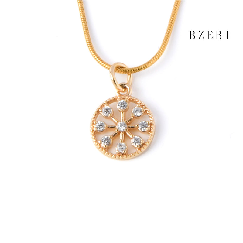 18k Gold Plated Cubic Zirconia Round flower Necklace for Women with Box