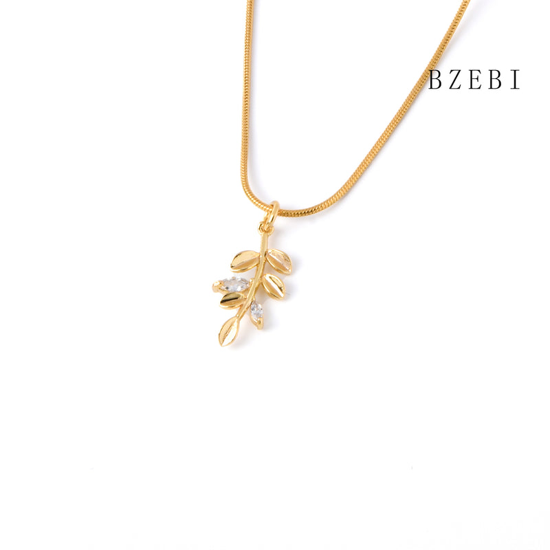 18k Gold Plated Cubic Zirconia leaves Necklace for Women with Box