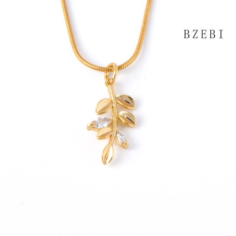 18k Gold Plated Cubic Zirconia leaves Necklace for Women with Box