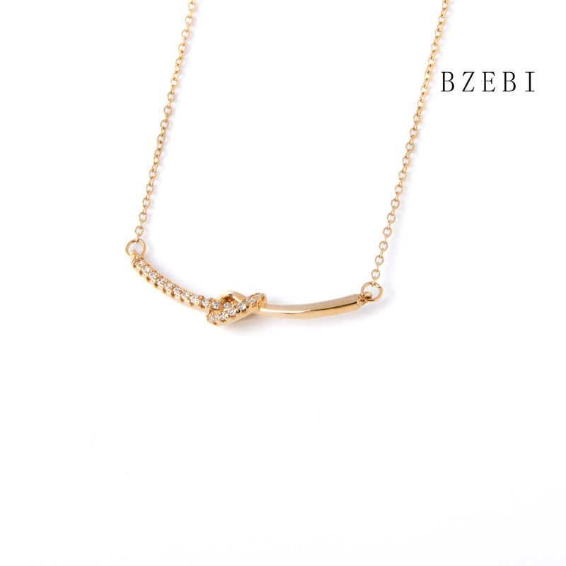 18k Gold Plated Cubic Zirconia arc Necklace for Women with Box