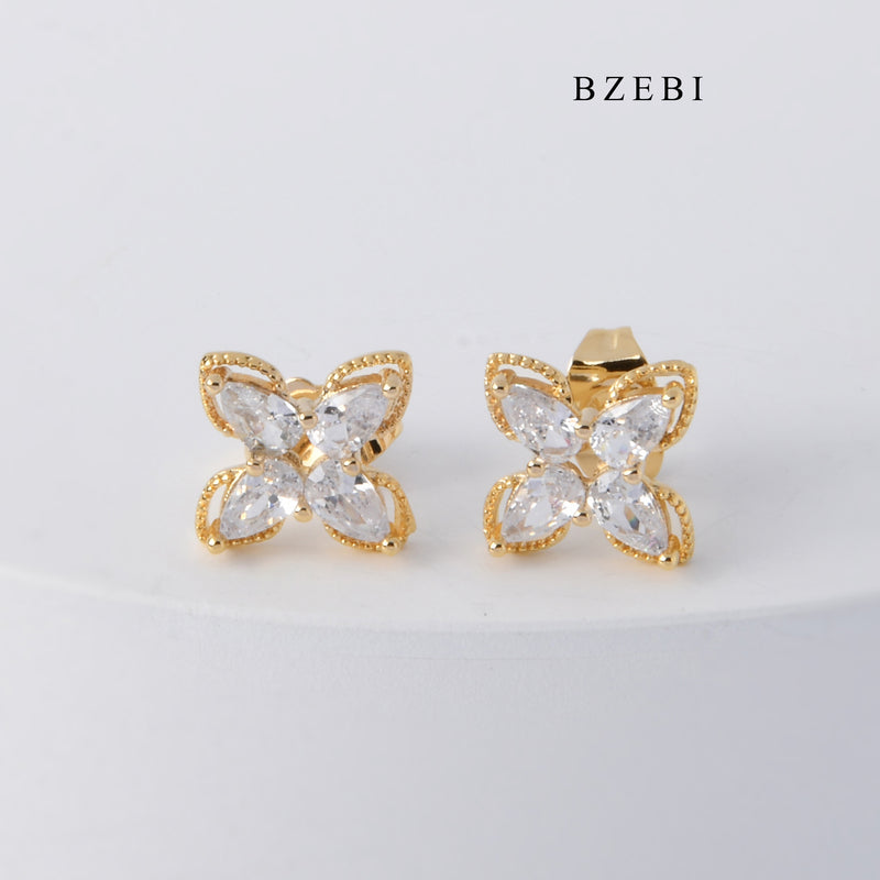 BZEBI New Simple Cubic Zircon 18K stainless steel gold-plated hollow butterfly earrings jewelry earrings women's jewelry