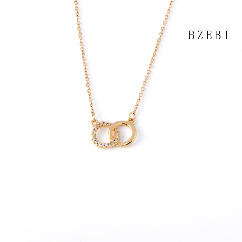 18k Gold Plated Cubic Zirconia Double circular cross Necklace for Women with Box