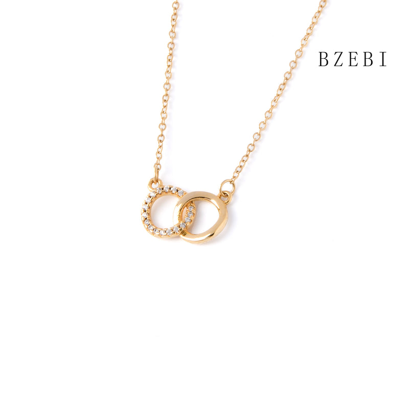 18k Gold Plated Cubic Zirconia Double circular cross Necklace for Women with Box