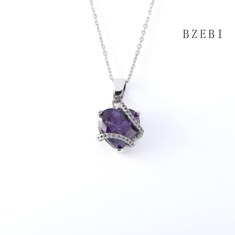 18k Gold Plated Cubic Zirconia Purple crystal Necklace for Women with Box