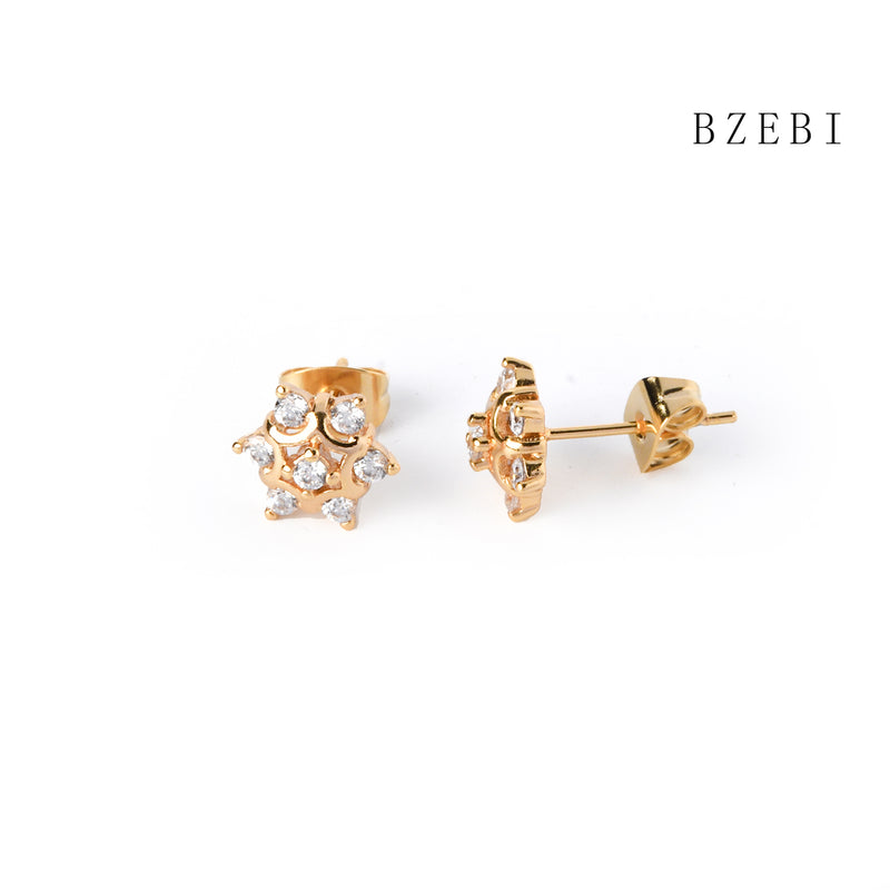 18k Gold Plated Cubic Zirconia flowers Stud Earrings for Women with Box