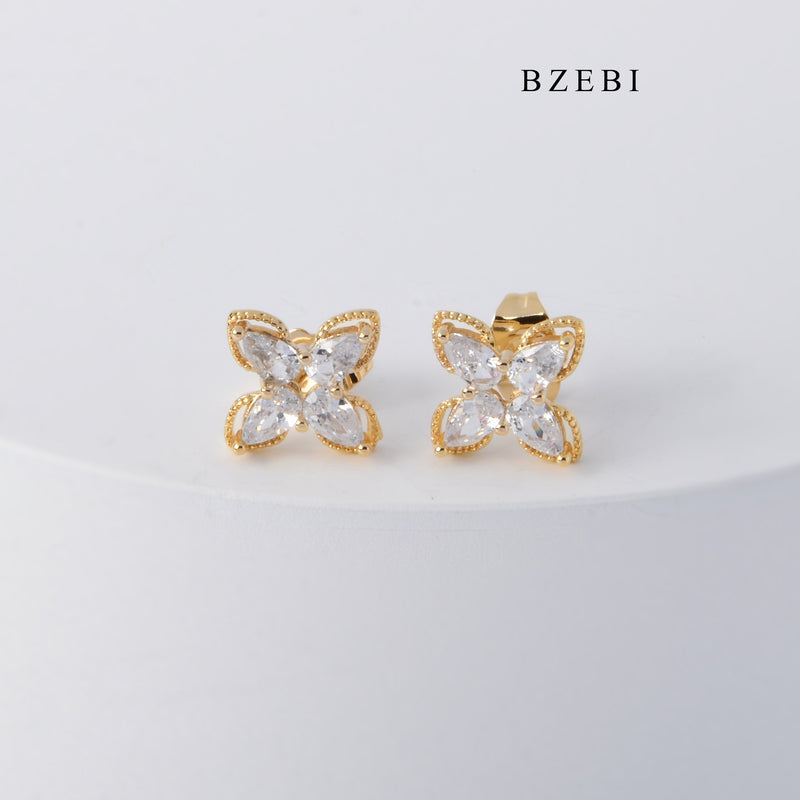 BZEBI New Simple Cubic Zircon 18K stainless steel gold-plated hollow butterfly earrings jewelry earrings women's jewelry