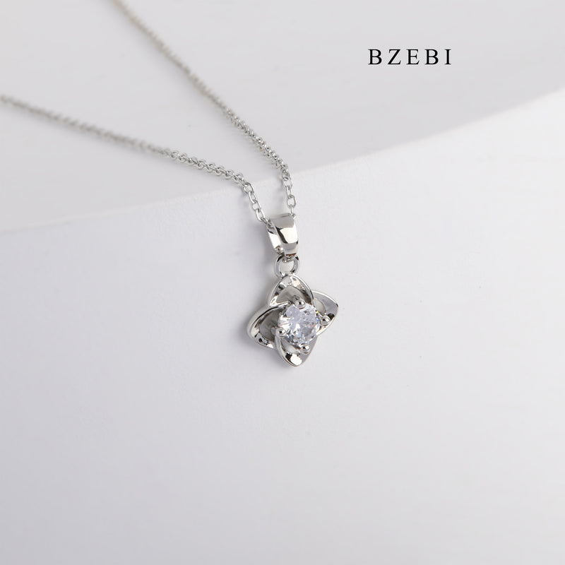 BZEBI New silver-plated Lucky four-leaf clover pierced mullite necklace pendant girls jewelry gift