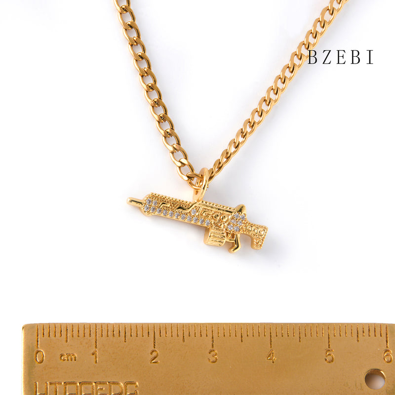 18k Gold Plated Cubic Zirconia Mini gun Necklace for Women with Box