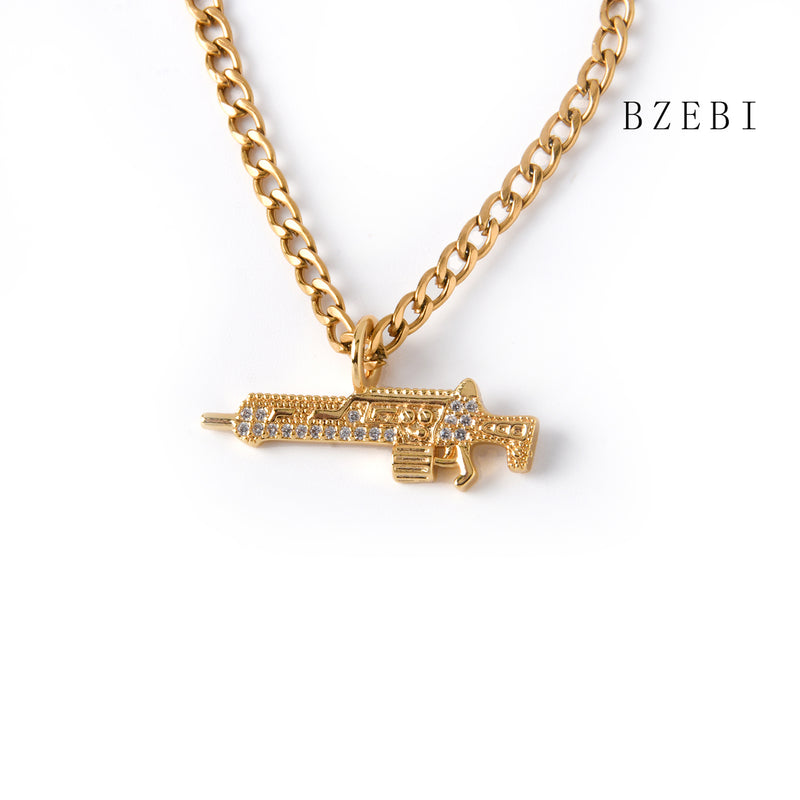 18k Gold Plated Cubic Zirconia Mini gun Necklace for Women with Box