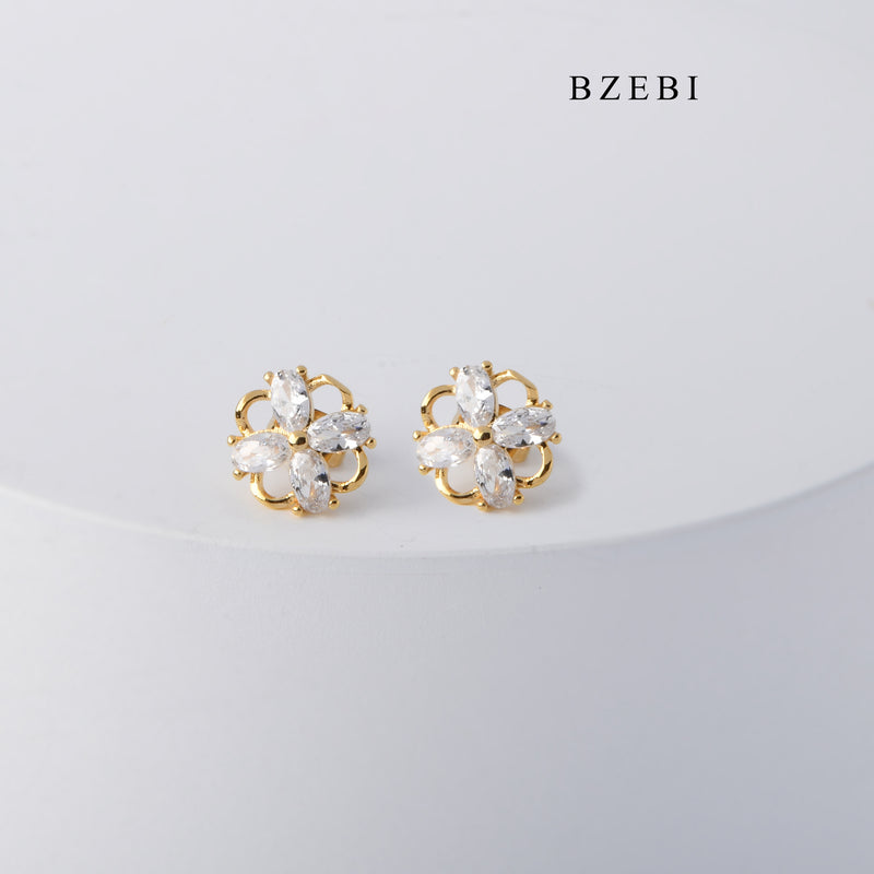 BZEBI High quality 4-petal hollow flowers Cubic Zircon 18K stainless steel gold-plated earrings earrings women's jewelry gift