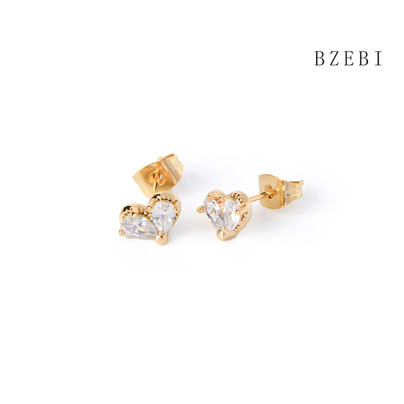 18k Gold Plated Cubic Zirconia love Stud Earrings for Women with Box