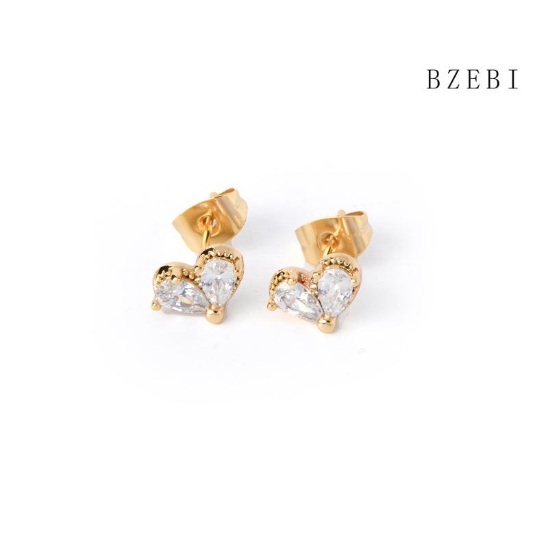 18k Gold Plated Cubic Zirconia love Stud Earrings for Women with Box